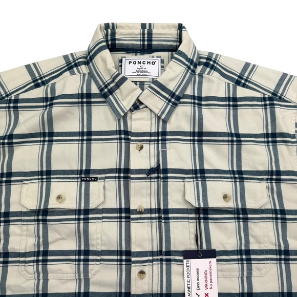 Poncho Other - Poncho Shirt Mens XL White Plaid Long Sleeve Button Up Flannel Pockets NWT